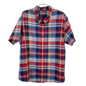 Eddie Bauer Classic Fit Cotton Short Sleeve Button Front Collared Shirt - Plaid